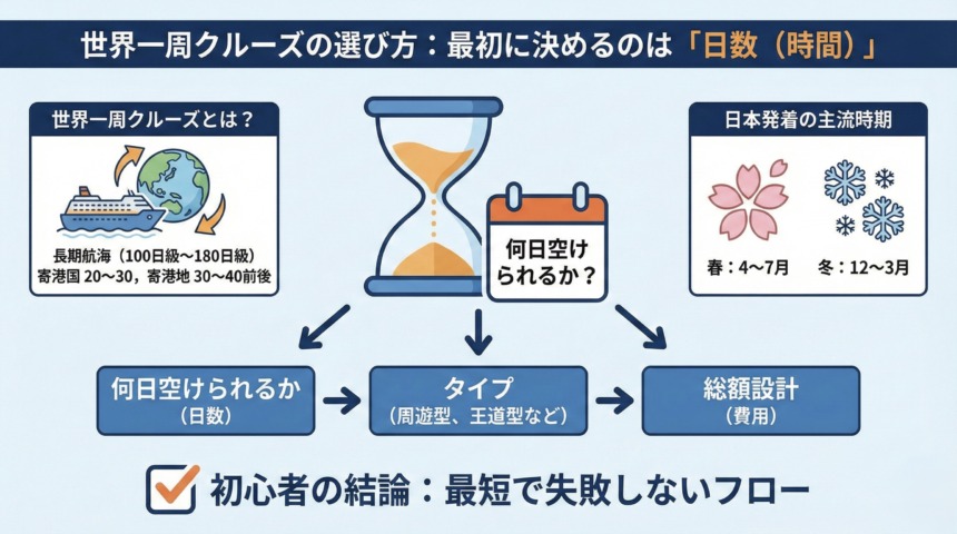 世界一周クルーズは何日空けられるかが大切。そして費用と照らし合わせ次のステップへ。