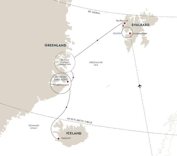 なんと北極のスヴァルバール諸島とグリーンランドにアイスランドを巡る夢のコース。